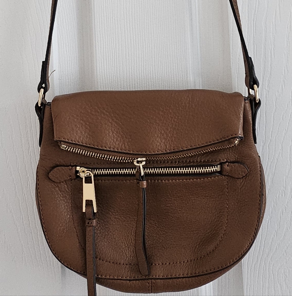 Vince Camuto Leather Crossbody Bag adjustable straps zipper dark rum